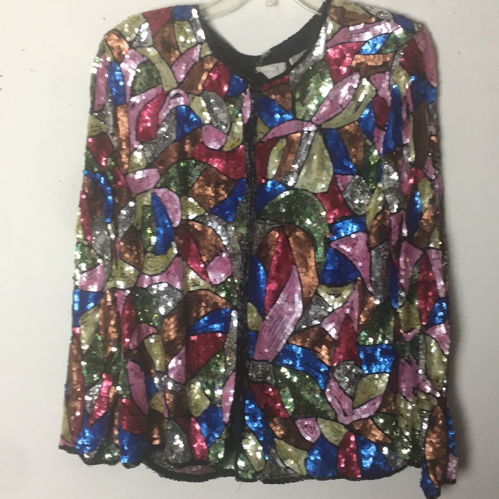 Vintage sequins and beads silk blouse/jacket M